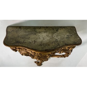 CONSOLLE LEGNO DORATO STILE BAROCCO epoca 1800 DA PARETE ETAGERE MENSOLA