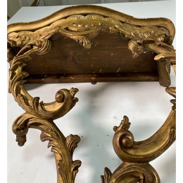 CONSOLLE LEGNO DORATO STILE BAROCCO epoca 1800 DA PARETE ETAGERE MENSOLA