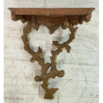 CONSOLLE LEGNO DORATO STILE BAROCCO epoca 1800 DA PARETE ETAGERE MENSOLA