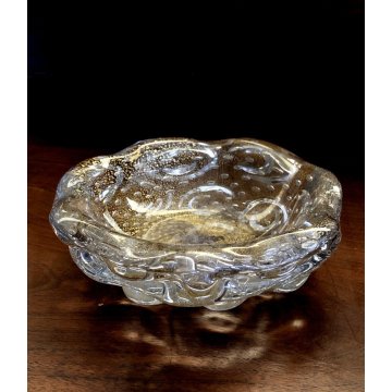 SVUOTATASCHE VETRO MURANO TRASPARENTE AVVENTURINA ORO BUGNATO Barovier Seguso 40