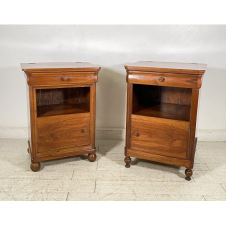 ANTICA COPPIA COMODINO COMODA CAPPUCCINO 1800 LEGNO NOCE ANTA RIBALTA EPOCA