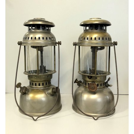 COPPIA LAMPADA PETROLAMP 200 LANTERNA OTTONE NICHELATO BRASS LANTERN ANNI '40/50