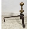 COPPIA ALARI IN FERRO BATTUTO E OTTONE epoca 1800 SPINOTTATI FORGIATI CAMINO OLD