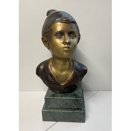 PICCOLA SCULTURA BRONZO  ITALIA "FANCIULLO PASTORELLO" De Martino BASE IN MARMO