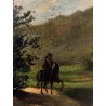 QUADRO DIPINTO OLIO PAESAGGIO CAMPAGNA FIGURE DONNA POZZO VIANDANTE CAVALLO '900