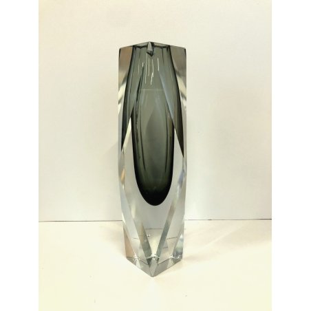 VASO VINTAGE VETRO Murano SOMMERSO GOCCIA GRIGIO FUME' TRASPARENTE 25 cm/h '60s