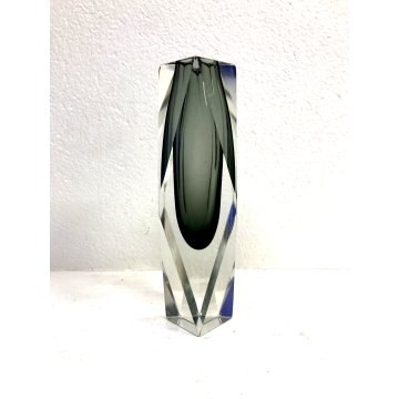 VASO VINTAGE VETRO Murano SOMMERSO GOCCIA GRIGIO FUME' TRASPARENTE 25 cm/h '60s