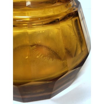 ANTICA BOTTIGLIA LIQUEUR DECANTER Moser VETRO MOLATO AMBRATO TAPPO NERO ART DECO