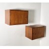 COPPIA DI COMODINI DESIGN A MURO ANNI 70 LEGNO OTTONE VINTAGE ANTA CAMERA LETTO