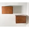 COPPIA DI COMODINI DESIGN A MURO ANNI 70 LEGNO OTTONE VINTAGE ANTA CAMERA LETTO