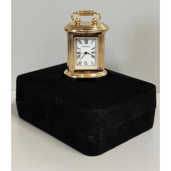 BUCHERER orologio tavolo DORATO Vintage Desk Clock RARA MINIATURA OFFICIER box