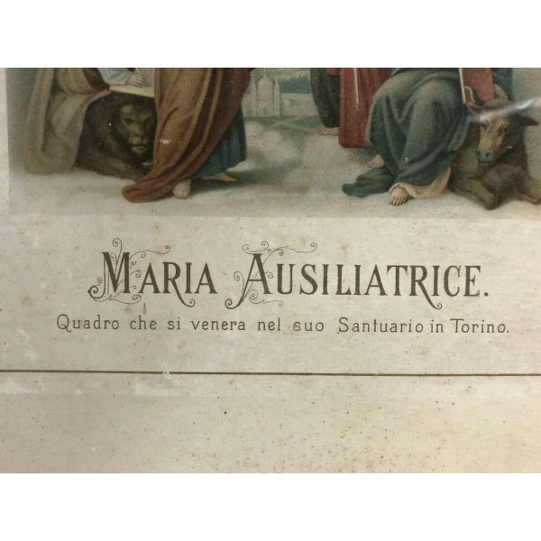 ANTICA STAMPA CARTA PREGIATA Maria Ausiliatrice Tommaso Lorenzone DETTAGLI ORO
