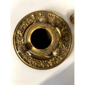 ANTICO CALAMAIO VASO A CRATERE PIATTO COPERCHIO BRONZO DORATO STILE ECLETTICO