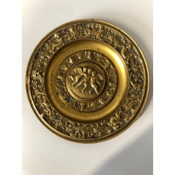 ANTICO CALAMAIO VASO A CRATERE PIATTO COPERCHIO BRONZO DORATO STILE ECLETTICO