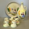Set. LIQUORE VASSOIO BOTTIGLIA 6 BICCHIERI Lina Poggi APA ALBISOLA CERAMICA 50s