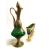 ANTICO SET DECANTER 6 BICCHIERI STELO RITORTO vetro BOEMIA VERDE ORO ZECCHINO