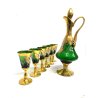 ANTICO SET DECANTER 6 BICCHIERI STELO RITORTO vetro BOEMIA VERDE ORO ZECCHINO