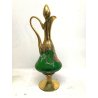 ANTICO SET DECANTER 6 BICCHIERI STELO RITORTO vetro BOEMIA VERDE ORO ZECCHINO