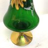 ANTICO SET DECANTER 6 BICCHIERI STELO RITORTO vetro BOEMIA VERDE ORO ZECCHINO