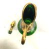 ANTICO SET DECANTER 6 BICCHIERI STELO RITORTO vetro BOEMIA VERDE ORO ZECCHINO