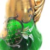 ANTICO SET DECANTER 6 BICCHIERI STELO RITORTO vetro BOEMIA VERDE ORO ZECCHINO