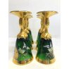 ANTICO SET DECANTER 6 BICCHIERI STELO RITORTO vetro BOEMIA VERDE ORO ZECCHINO