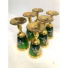 ANTICO SET DECANTER 6 BICCHIERI STELO RITORTO vetro BOEMIA VERDE ORO ZECCHINO
