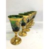 ANTICO SET DECANTER 6 BICCHIERI STELO RITORTO vetro BOEMIA VERDE ORO ZECCHINO