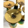 ANTICO SET DECANTER 6 BICCHIERI STELO RITORTO vetro BOEMIA VERDE ORO ZECCHINO