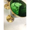 ANTICO SET DECANTER 6 BICCHIERI STELO RITORTO vetro BOEMIA VERDE ORO ZECCHINO