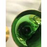 ANTICO SET DECANTER 6 BICCHIERI STELO RITORTO vetro BOEMIA VERDE ORO ZECCHINO
