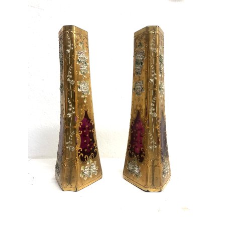 ANTICA COPPIA VASI monumentali MOSER vetro BOEMIA rosso rubino ORO ZECCHINO 1800