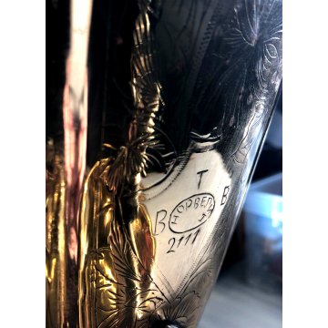 ANTICO Samovar OTTONE ORNATO TIMBRATO NUMERATO VASSOIO BOWL FINE '800 PRIMO '900