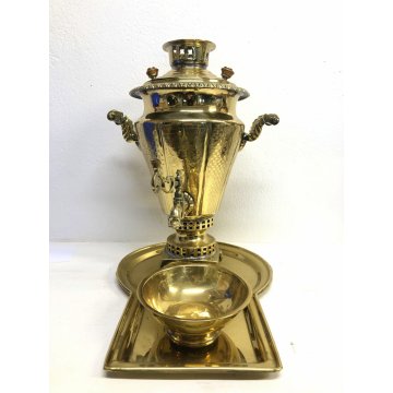 ANTICO Samovar OTTONE ORNATO TIMBRATO NUMERATO VASSOIO BOWL FINE '800 PRIMO '900