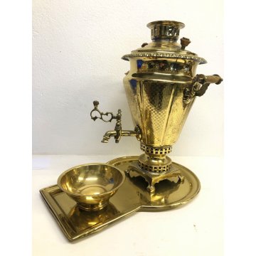 ANTICO Samovar OTTONE ORNATO TIMBRATO NUMERATO VASSOIO BOWL FINE '800 PRIMO '900