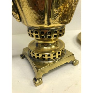 ANTICO Samovar OTTONE ORNATO TIMBRATO NUMERATO VASSOIO BOWL FINE '800 PRIMO '900