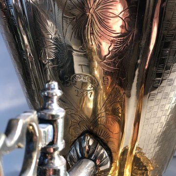 ANTICO Samovar OTTONE ORNATO TIMBRATO NUMERATO VASSOIO BOWL FINE '800 PRIMO '900