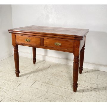 TAVOLO PORTAFOGLIO 2 cassetti LEGNO CILIEGIO EPOCA 1800 GAMBA BOTTIGLIA 67X220