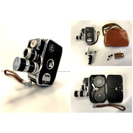 CINEPRESA ANALOGICA Paillard Bolex D8L 8mm + 3 OBIETTIVI PISTOLGRIP CUSTODIA '50