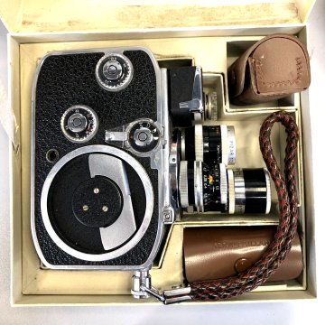 CINEPRESA ANALOGICA Paillard Bolex D8L 8mm + 3 OBIETTIVI PISTOLGRIP CUSTODIA '50