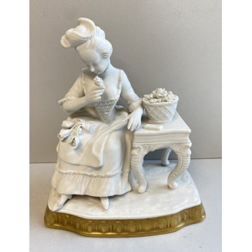 PORCELANA UNTER WEISS BACH DONNA CON FIORI VINTAGE anni 70 CERAMICA BISCUIT