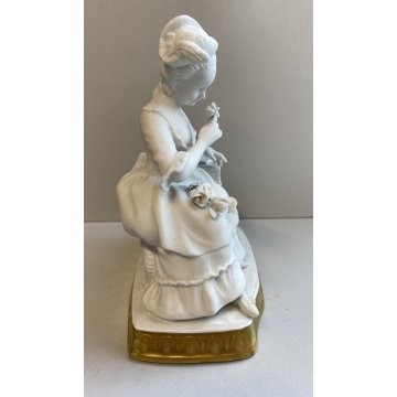 PORCELANA UNTER WEISS BACH DONNA CON FIORI VINTAGE anni 70 CERAMICA BISCUIT