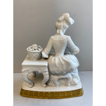 PORCELANA UNTER WEISS BACH DONNA CON FIORI VINTAGE anni 70 CERAMICA BISCUIT