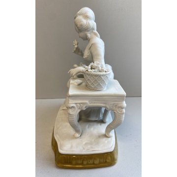 PORCELANA UNTER WEISS BACH DONNA CON FIORI VINTAGE anni 70 CERAMICA BISCUIT