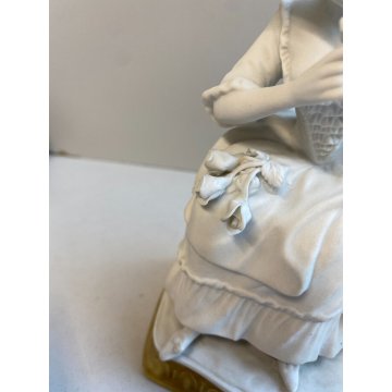 PORCELANA UNTER WEISS BACH DONNA CON FIORI VINTAGE anni 70 CERAMICA BISCUIT