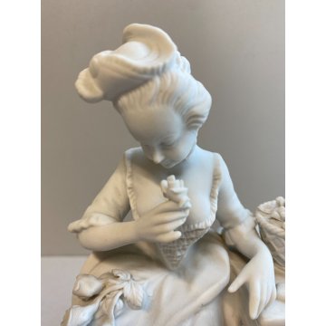 PORCELANA UNTER WEISS BACH DONNA CON FIORI VINTAGE anni 70 CERAMICA BISCUIT