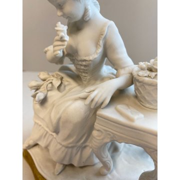 PORCELANA UNTER WEISS BACH DONNA CON FIORI VINTAGE anni 70 CERAMICA BISCUIT