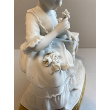 PORCELANA UNTER WEISS BACH DONNA CON FIORI VINTAGE anni 70 CERAMICA BISCUIT