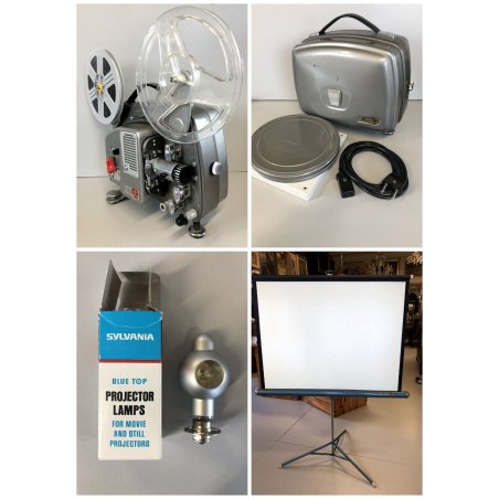 PROIETTORE VINTAGE Projector 18-5 Paillard Bolex 8mm SCHERMO BOBINE FUNZIONANTE!