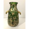 ANTICA COPPIA VASI STILE MOSER vetro BOEMIA VERDE SMERALDO ORO ZECCHINO '900